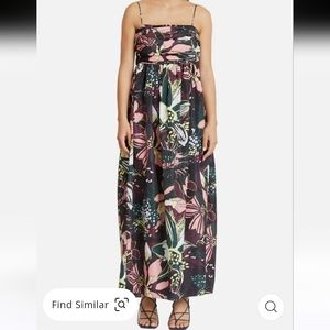 Tanya Taylor Black Floral Maxi Dress with Pink and Green Accents